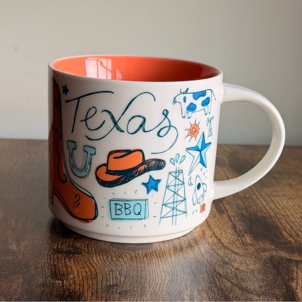 Starbucks Texas Been There Series Mug 14 oz Ceramic Orange Interior Like New